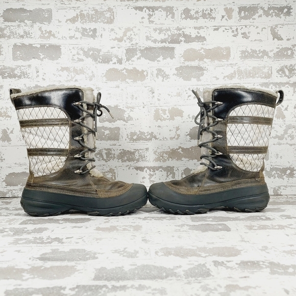 Columbia Brown & White Leather Heather Canyon Waterproof Cold Weather Boots C416 - Picture 7 of 13